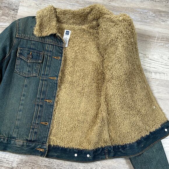 Vtg Gap Y2K Sherpa Collar Jacket XS Shearling Denim Jean Shearling Lining Fall - Picture 4 of 5